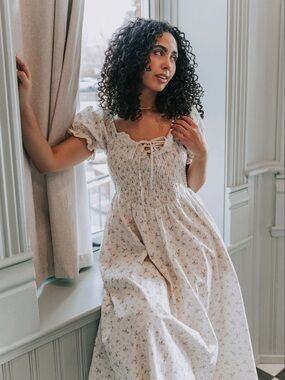 One Loved Babe Light Cream Smocked Floral Maxi Dress 1X